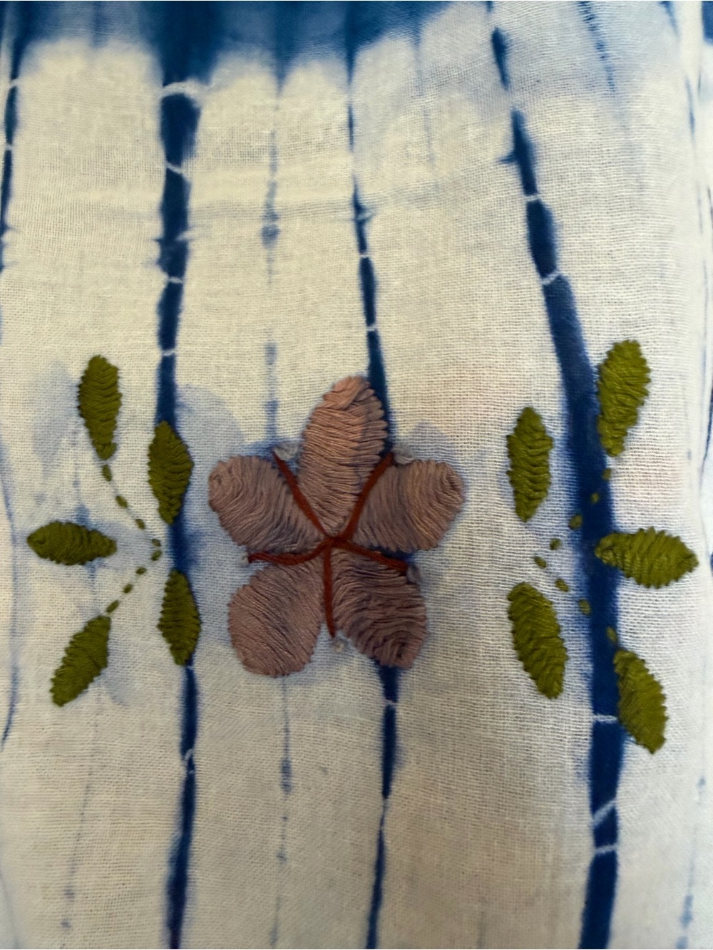 Indigo Tie-Dye Embroidered V-Neck Top - Picture 5 of 9